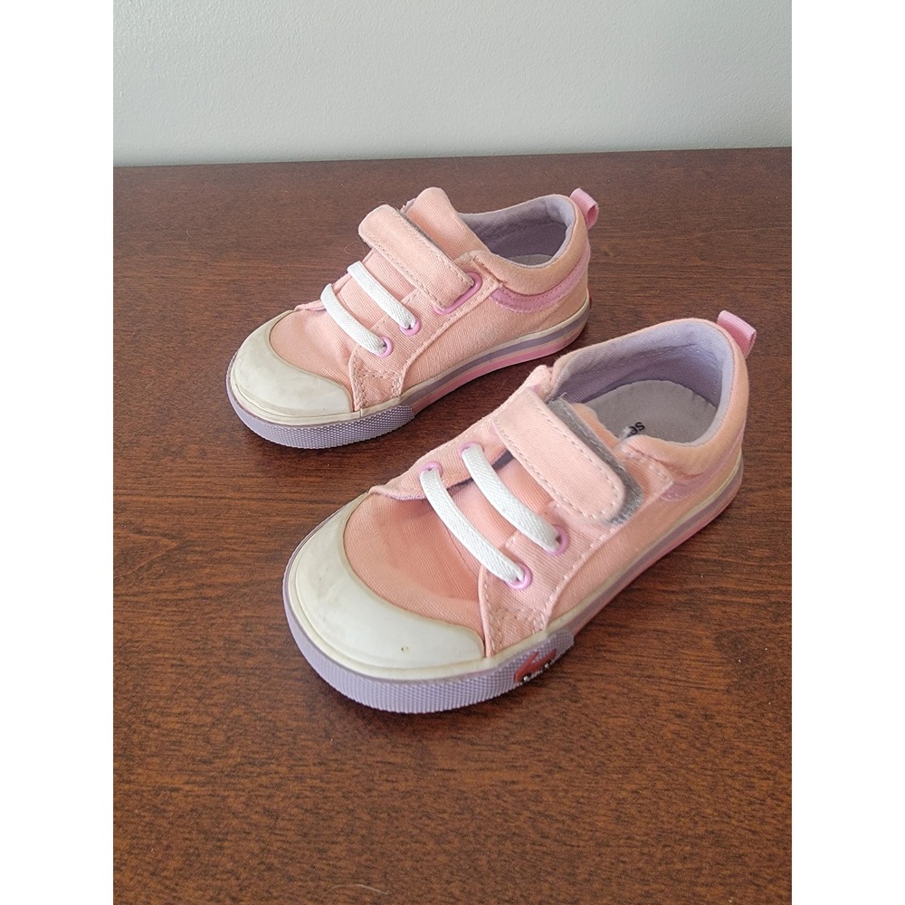 See Kai Run Girls Peach Pink Canvas Sneakers Size 8 SNS104F401 Hook Loop No Tie